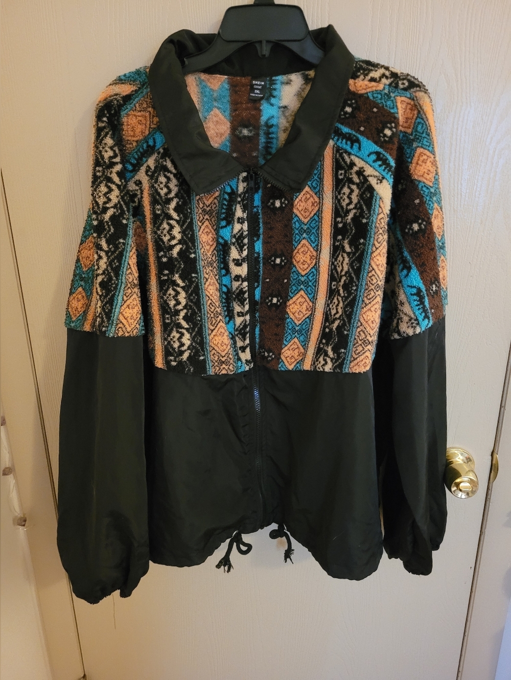 Shein 3XL Womens Aztec Style Windbreaker Jacket Multicolor NWOT